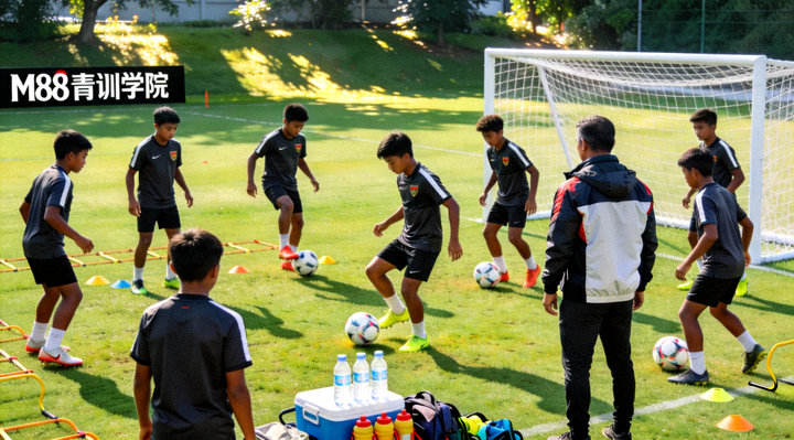 M88支持的印尼足球青训学院训练场景 - 年轻球员在专业教练指导下练习