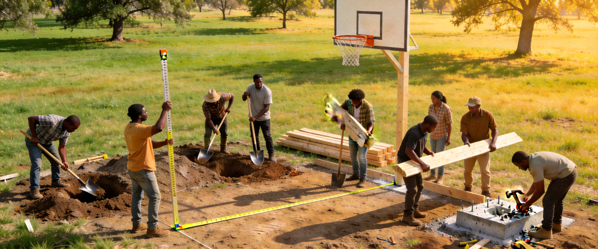 Komunitas lokal bekerja sama membangun fasilitas olahraga sederhana