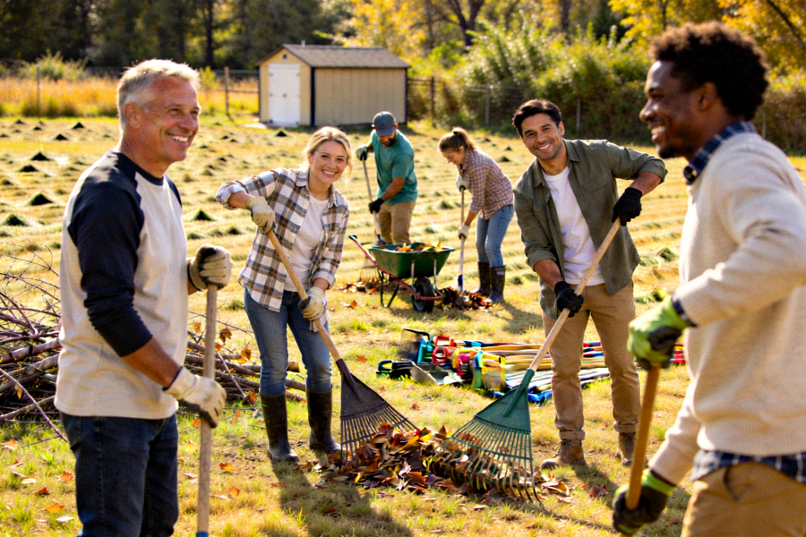 Warga komunitas bekerja bakti membersihkan dan merapikan lapangan baru mereka